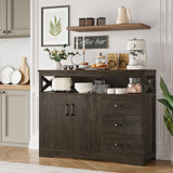 HOSTACK Modern Farmhouse Sideboard Buffet Cabinet, Kitchen Buffet Storage Cabinet with Drawers and Shelves, Wood Coffee Bar Cabinet with Storage for HOSTACK