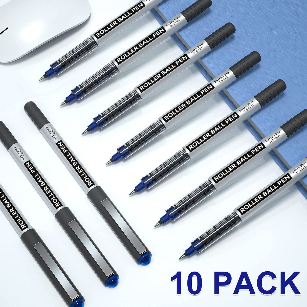Shuttle Art School & Work Supplies Bundle, 20 Pack(10 black 10 blue) Liquid Ink Rollerball Pens, 0.5mm Extra Fine Point, Quick Drying for Writing Shuttle Art
