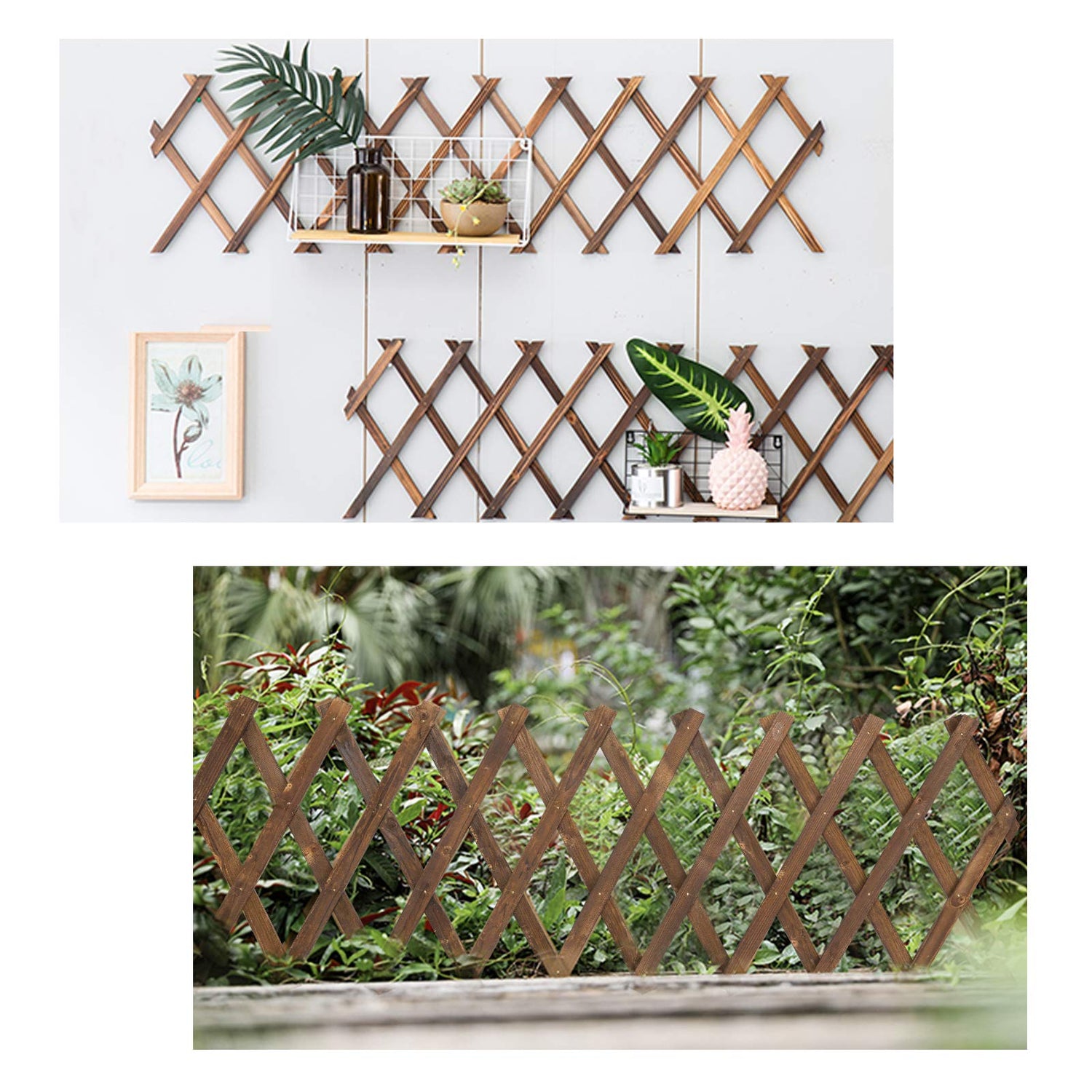 Pack of 2 Wooden Lattice Wall Planter- Extra Thick Expandable Plant Climb Hanging Frame Trellis Plant Support Fence Indoor Air Plant Vertical Rack ANPHSIN