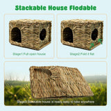BWOGUE Extra Large Grass House for Rabbits,Hand Crafted Natural Grass Hideaway Foldable Bed Hut with Openings Playhouse for Bunny Guinea Pig BWOGUE