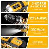 JayLene 21V Cordless Drill Set, Power Drill 59Pcs with 3/8 Inch Keyless Chuck, 25 3 Clutch Electric Drill with Work Light, Max torque 45Nm, Jaylene