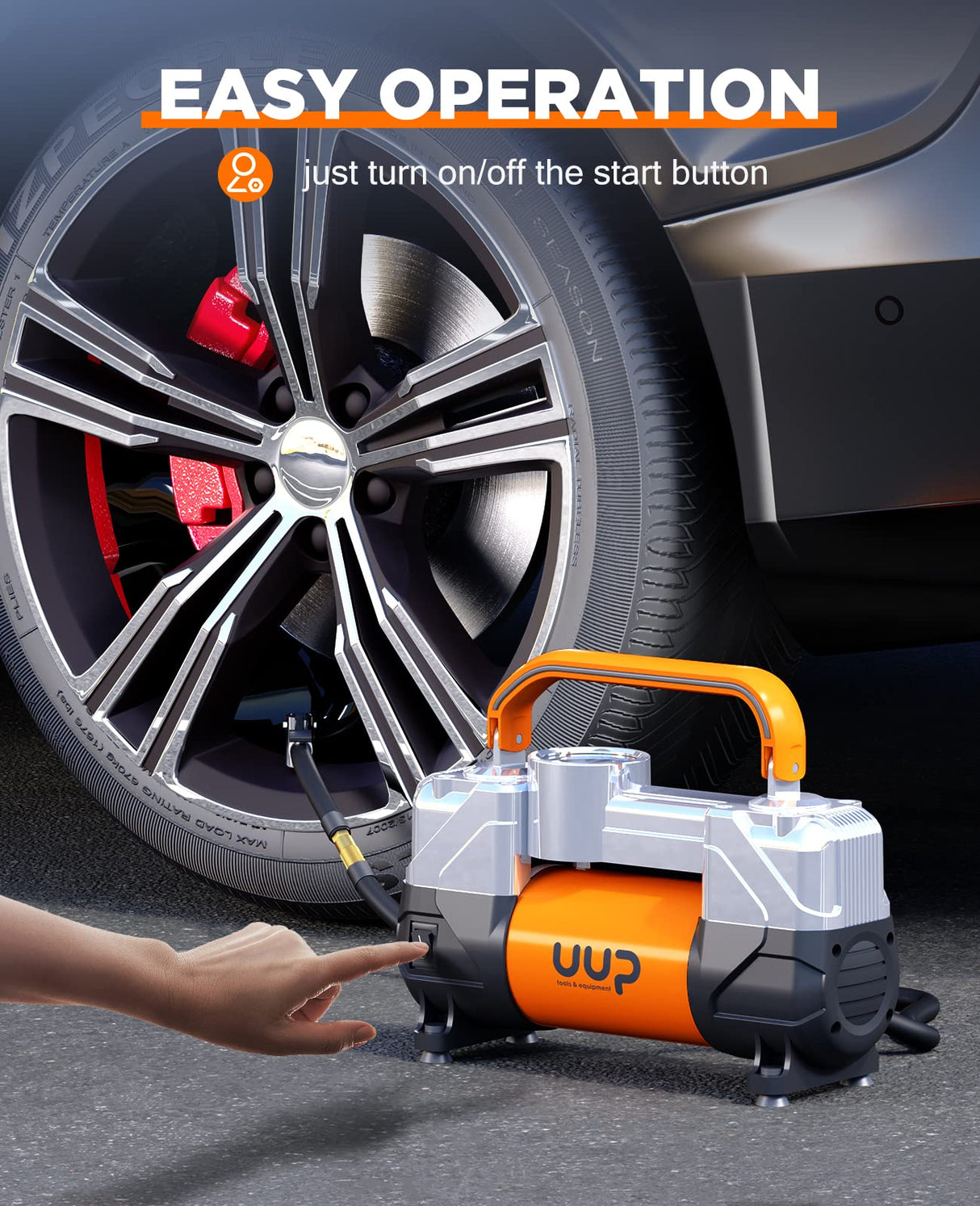 UUP Tire Inflator Air Compressor, 150PSI 12V DC Double Cylinders Heavy Duty Portable Air Pump w/Emergency LED Light for Truck, SUV, Car, RV UUP