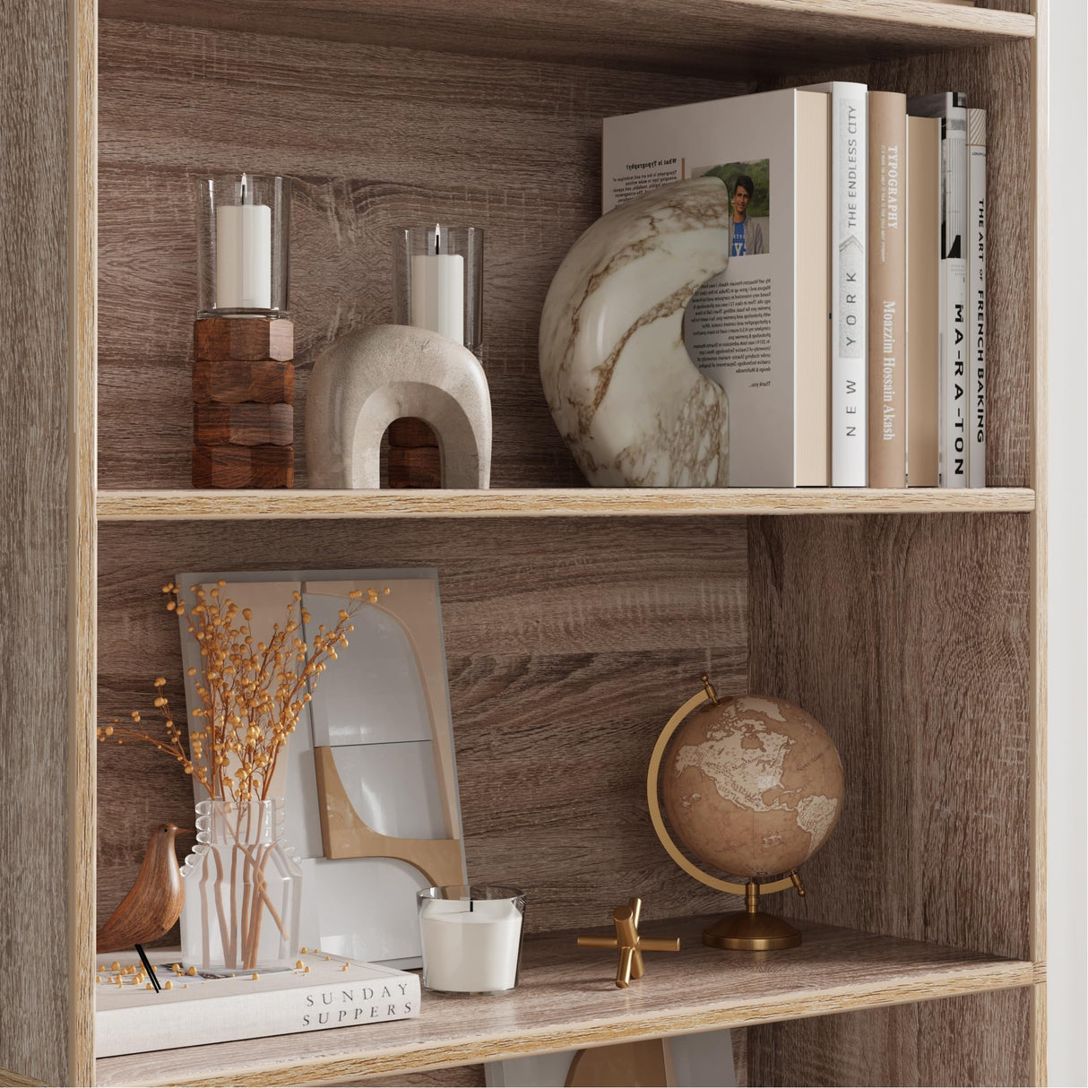 FOTOSOK 6-Tier Light Oak Open Bookcase - Freestanding Storage for Home & Office FOTOSOK