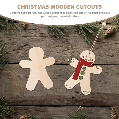 NOLITOY Wooden Gingerbread Men for Crafts, 10pcs Gingerbread Christmas Wooden Ornaments Unfinished Blank Gingerbread Man Shape Cutouts for Christmas NOLITOY