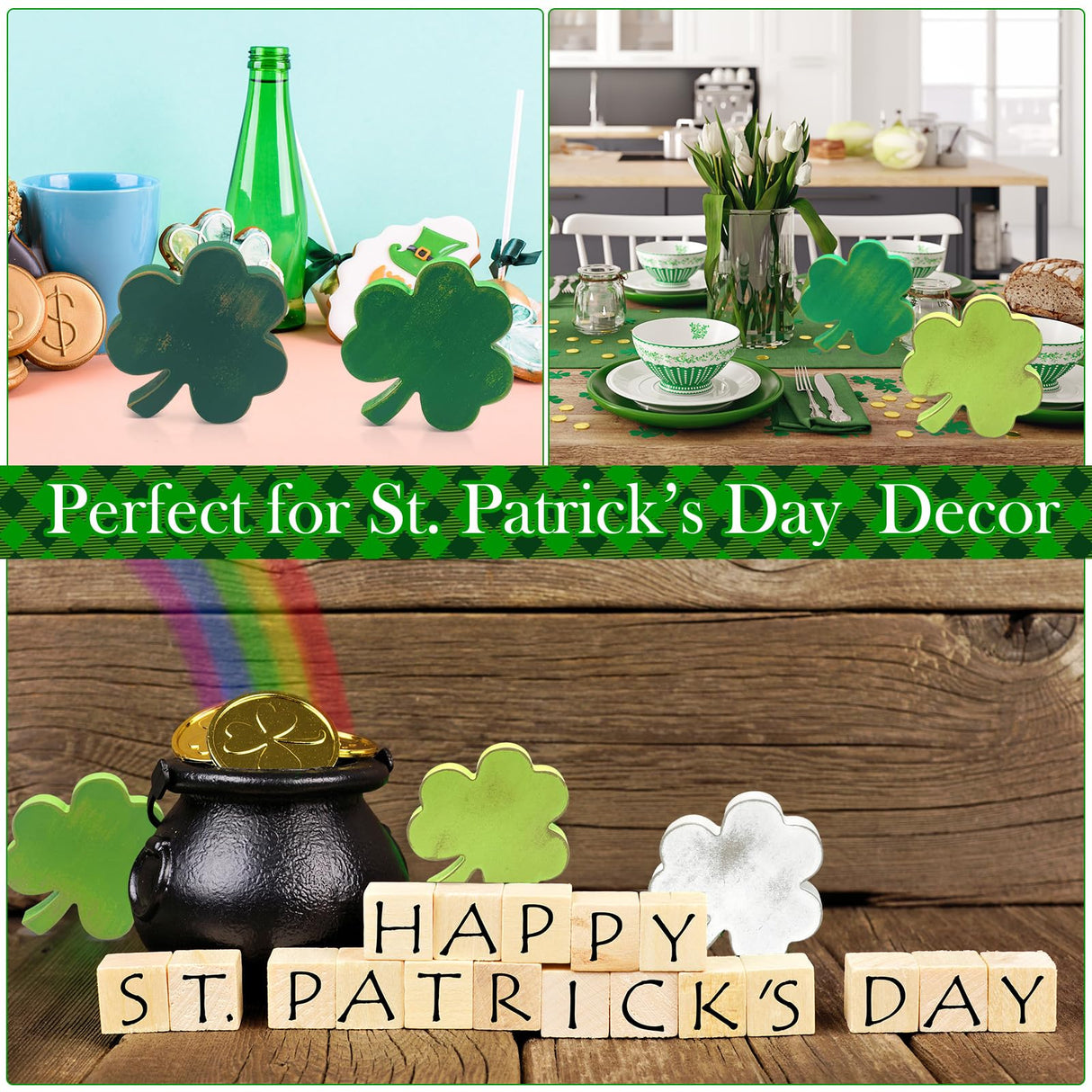 6 Pieces St Patricks Day Rustic Table Wooden Signs Unfinished Shamrock Table Centerpiece Indoor Irish Lucky Shamrock Standing Tabletop Decoration yasuwekik