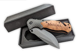 Personalized Engraved Olive Wood Handle Pocket Knife With Gift Box MRC Wood Products