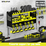Spampur Power Tool Organizer Wall Mount with Charging Station, Tool Shelf 6 Drill Holders, Heavy Duty Metal Premium Garage Utility Rack, Cordless Spampur