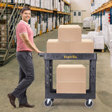 ELAFROS Heavy Duty Plastic Utility Cart 34 x 17 Inch - Work Cart Tub Storage W/Deep Shelves and Full Swivel Wheels Safely Holds up to 550 lbs - 2 ELAFROS