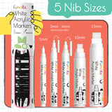 Funcils Acrylic Bundle - 5 White and Black Acrylic Paint Pens Funcils