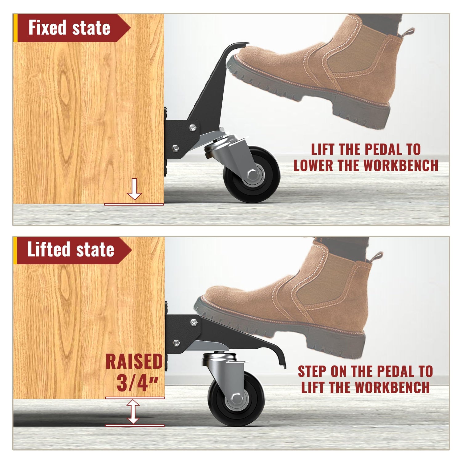 HOLKIE Retractable Casters Heavy Duty Casters with Lifting and Lowering Function Maximum Load of 700 lbs (4 casters) for Workbenches or Other HOLKIE