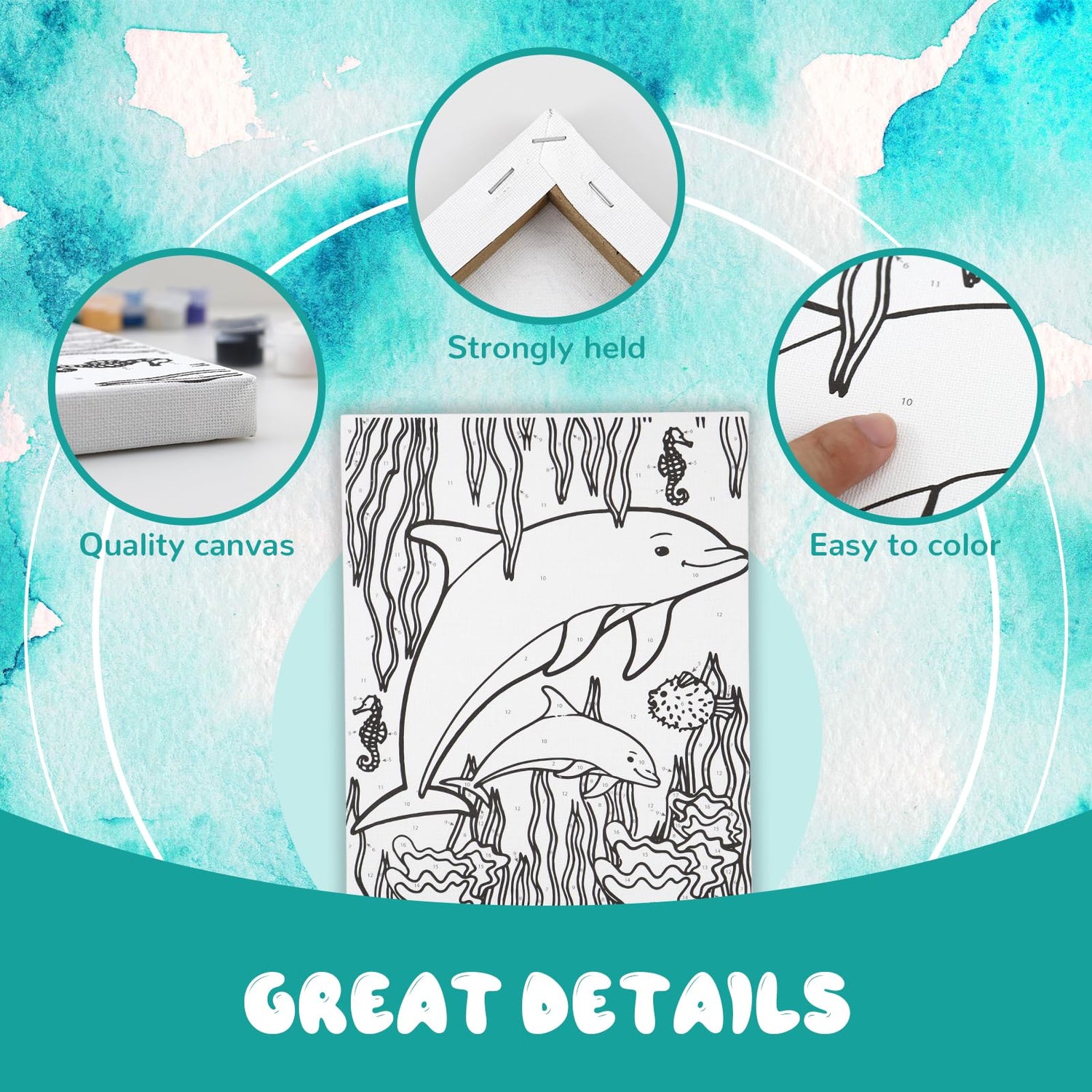 3 Pack Paint by Numbers for Kids Ages 8-12, Pre-Drawn Canvas Painting, Includes 8x10 inch Framed Canvas with 18 Acrylic Paints, 5 Brushes for Kids, goldentime