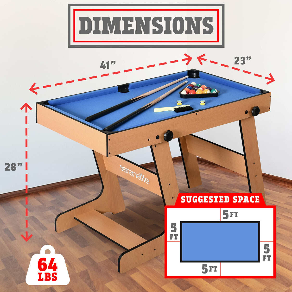 SereneLife Space Saving 5in1 Folding Multi Game Table,40”Full Size Combo Sports Arcade Game with Foosball Soccer,Ping Pong,Pool Billiards,Bowling & SereneLife