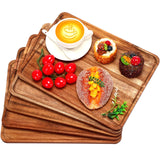 5 Pack Solid Acacia Wood Serving Trays, Rectangular Wooden Serving Board for Food Appetizer Serving Tray Plates for Vegetables Fruit Charcuterie Roowest