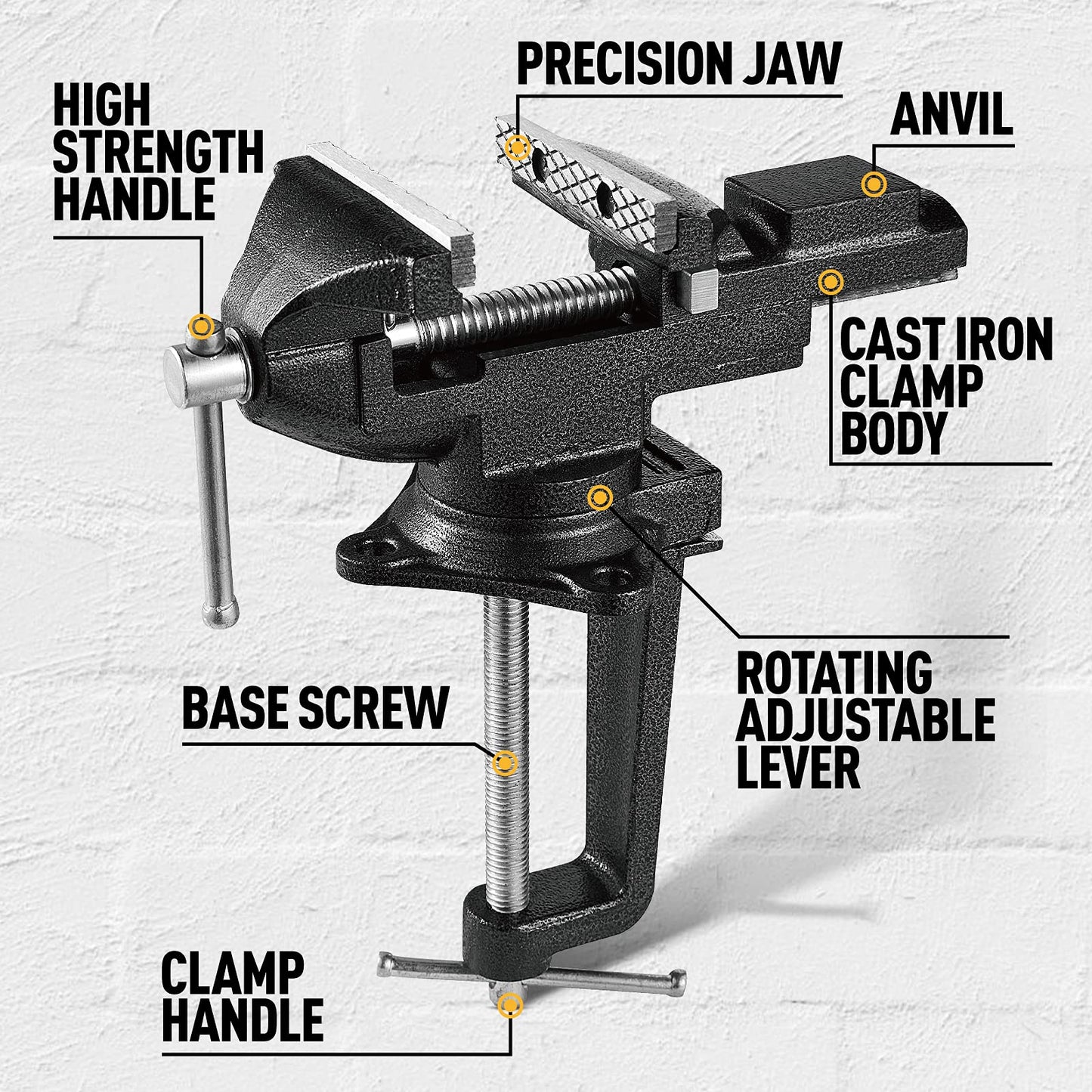 GOEHNER's Dual-Purpose Bench Vise, 3.3" Universal Home Vise With 360° Swivel Vice Base And Heavy duty Clamp-On Table Vise with Quick Adjustment for