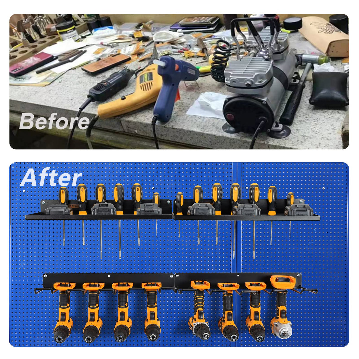 UU-Major Power Tool Organizer with Charging Station,Drill Holder Wall Mount,Garage Storage Shelves for Organization,Heavy Duty Pegboard Wall UU-Major