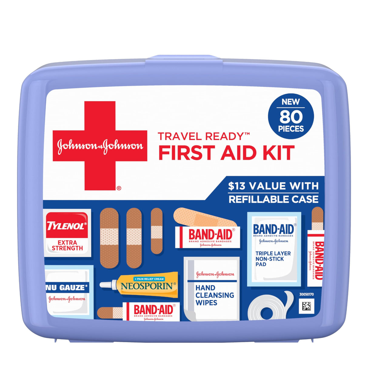 Band-Aid Travel Ready Portable Emergency First Aid Kit for Minor Wound Care with Assorted Adhesive Bandages, Gauze Pads & More, Ideal for Travel, Car Band-Aid