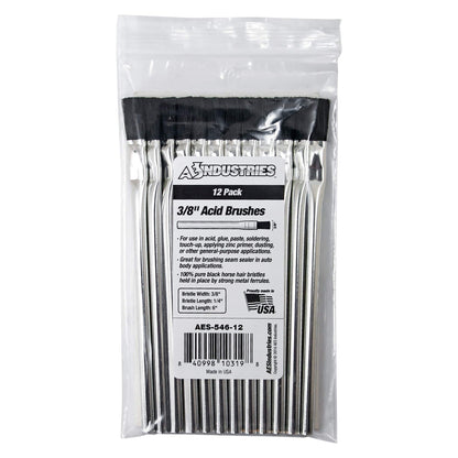 AES Industries 3/8" Wide Pure Horsehair Acid Brush with Tin Plated Handle - Made in the USA 12 Brush Pack - WoodArtSupply