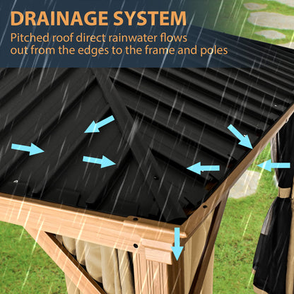 HAPPATIO 10' x 12' Hardtop Gazebo, Outdoor Wood Grain Frame Aluminum Gazebo, Double Roof Permanent Patio Gazebo Canopy with Netting and Curtains for - WoodArtSupply