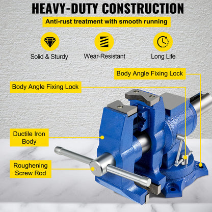 BestEquip 6" Heavy Duty Bench Vise, Double Swivel Rotating Vise Head/Body Rotates 360°,Pipe Vise Bench Vices 30Kn Clamping Force,for Clamping Fixing - WoodArtSupply