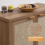 SICOTAS Sideboard Buffet Coffee Bar Cabinet - Boho Rattan Credenza Cabinet with Storage Rattan Decorated Doors - 3 Pieces Farmhouse Kitchen Storage SICOTAS