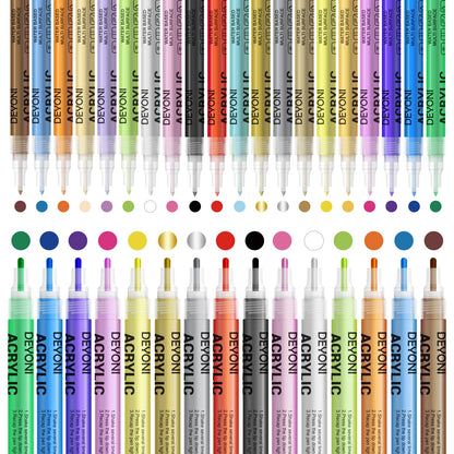 DEYONI 35Pack Acrylic Paint Pens,Paint Pens Acrylic Markers with Medium Tip And Extra Fine Tip,for Rock Painting, Stone, Ceramic, Glass, Wood, Canvas - WoodArtSupply