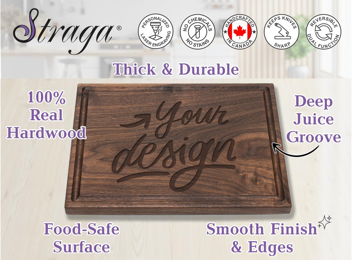 Straga Personalized Cutting Boards | Handmade Wood Engraved Charcuterie | Custom Wedding, Anniversary, Engagement Gift for Couples - WoodArtSupply