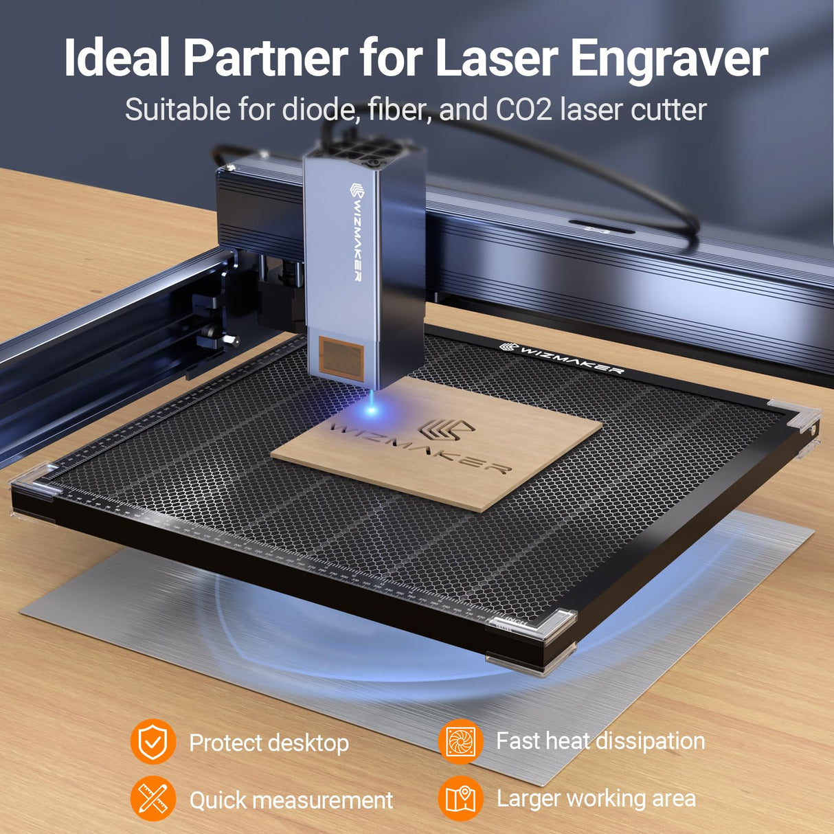 WIZMAKER 20W Laser Engraver with Air Assist, Spliceable Honeycomb Working Table WIZMAKER