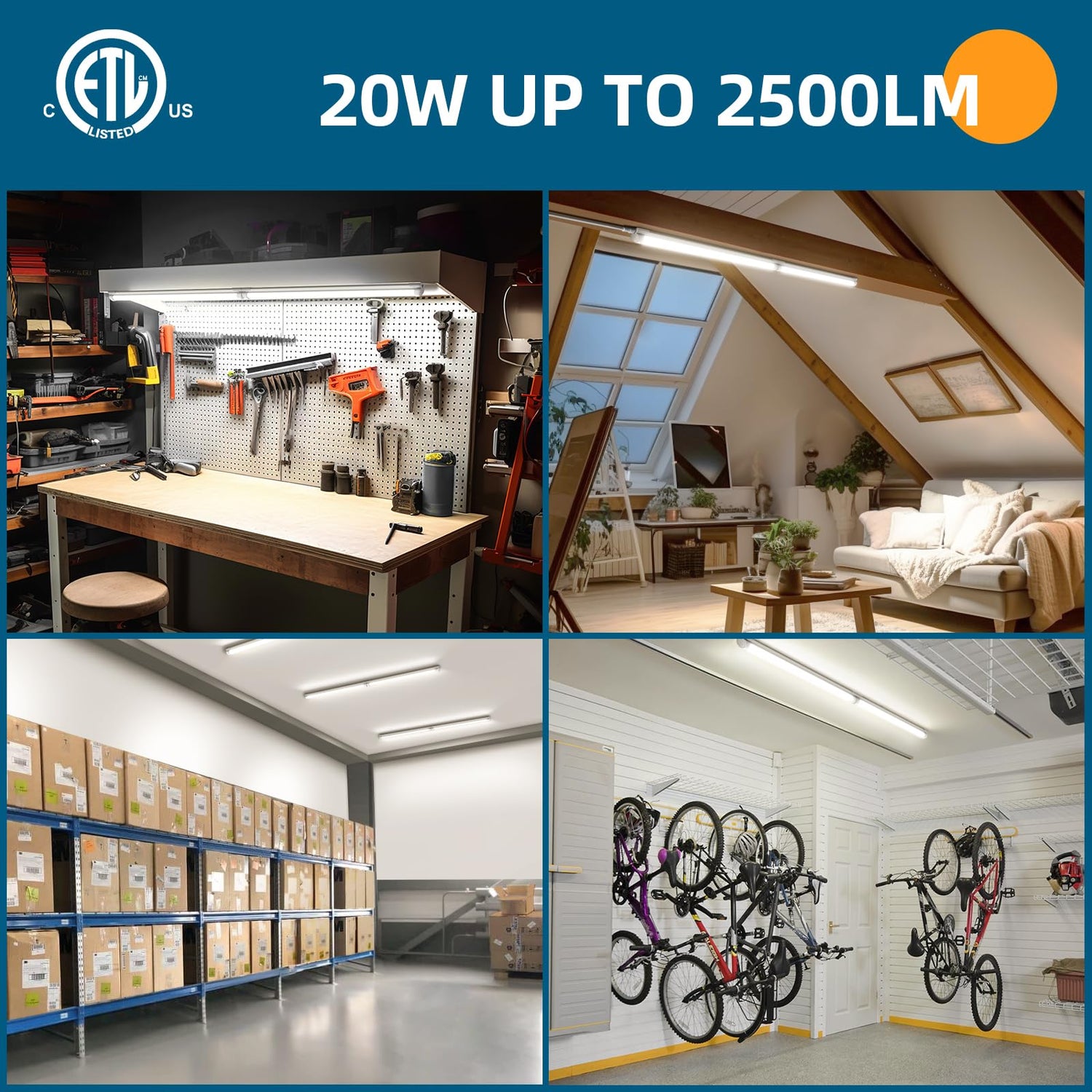 Barrina LED Shop Light 2ft, 20W 2500LM 5000K, T8 LED Light Fixture, Clear Cover, Ceiling and Utility Shop Light, Linkable Tube Lights, Shop Lights Barrina