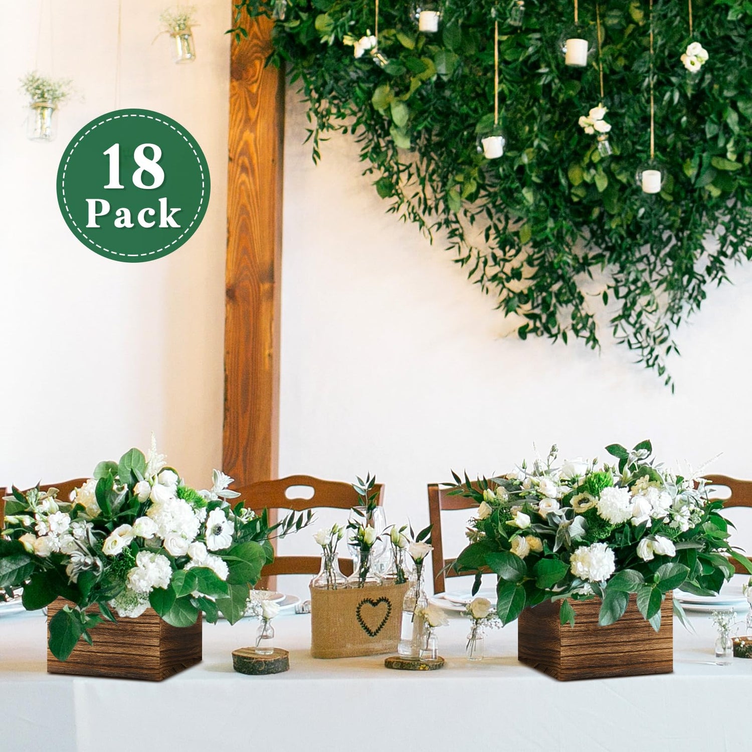 Dandat 18 Set Wood Cube Planter Box Square Wood Vase Rustic Cube Planter Box with Removable Plastic Liner Floral Foam Blocks for Centerpieces Home Dandat