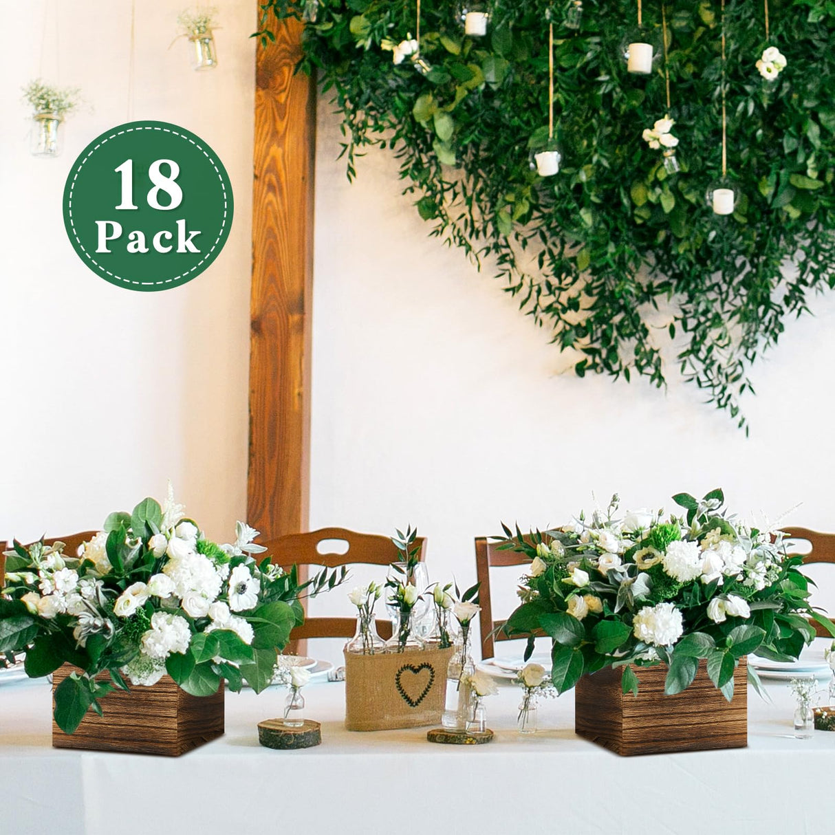 Dandat 18 Set Wood Cube Planter Box Square Wood Vase Rustic Cube Planter Box with Removable Plastic Liner Floral Foam Blocks for Centerpieces Home Dandat