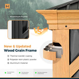 HAPPATIO 10' x 12' Hardtop Gazebo, Outdoor Wood Grain Frame Aluminum Metal Gazebo with Galvanized Steel Double Roof，Patio Gazebo Canopy with Netting HAPPATIO