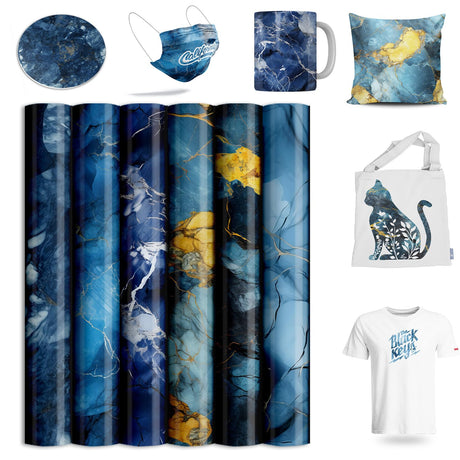 Infusible Transfer Ink Sheets for Heat Press Machine,12x12 Inch Blue Marble Sublimation Transfer Paper for Heat Press Machine, 6 Sheets Lucky Goddness