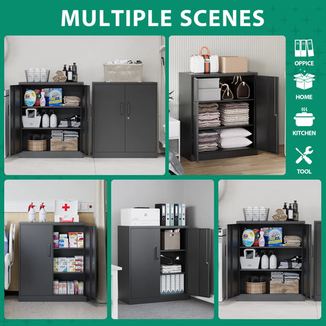 Letaya Metal Storage Cabinets with Lock, Small Locker Steel Cabinets, Adjustable Shelves 2 Doors for Home,Office, Warehouse,Garage(Black-36) Letaya