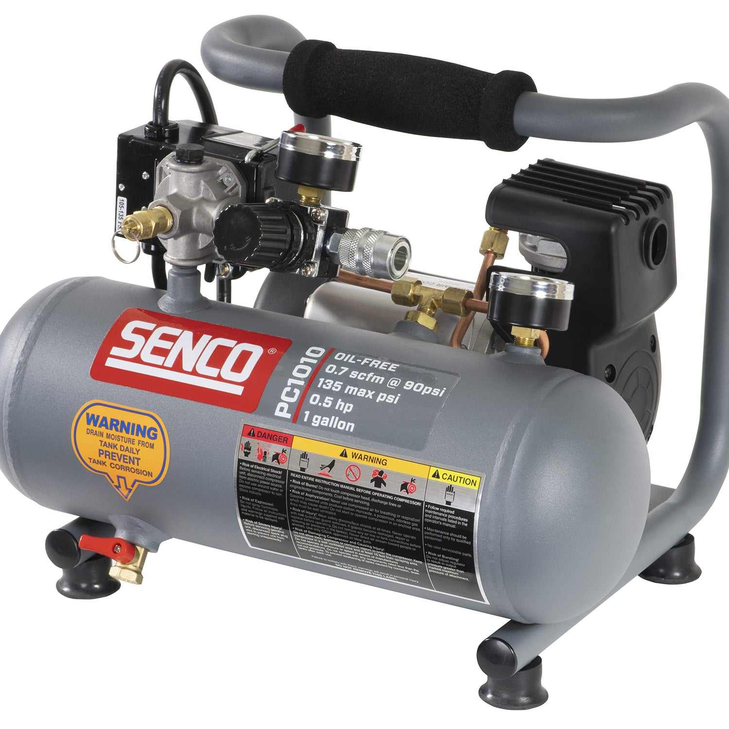 Senco PC1010 1/2- Horsepower 1-Gallon Matte Finish and Trim Portable Hot Dog Air Compressor, Gray/Red Senco
