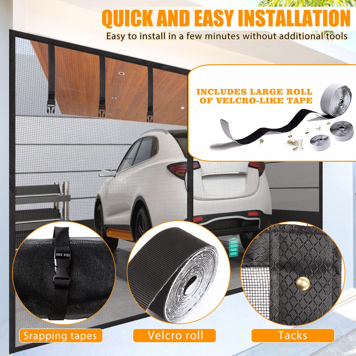 Garage Screen Doors for 2 Car Garage-16x7FT Fiberglass 2300g/5.1lb Durable Heavy Duty Magnetic Garage Door Screen Hands Free with 6 Roll Up Starps Elytsemoh