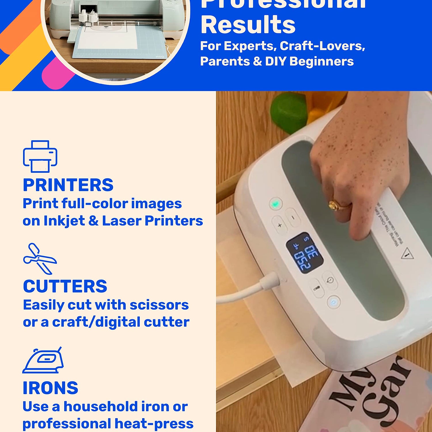 NuFun Activities Printable Iron-on Heat Transfer Paper for Wood, 5 Sheets 8.5 x 11 inch, Long Lasting, Durable, Professional Quality, Easy DIY, NuFun Activities