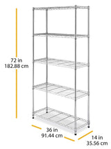 Whitmor Supreme 5 Tier Shelving with Adjustable Shelves and Leveling Feet - 350 lb. Capacity per Shelf - Chrome Whitmor