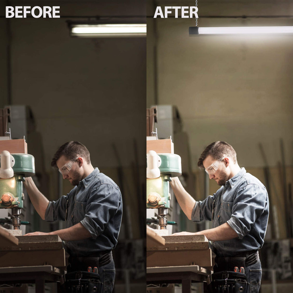 BBOUNDER 4 Pack Linkable LED Utility Shop Light, 4 FT, 4000 LM, 48 Inch Integrated Fixture for Garage, 40W Equivalent 250W, 5000K Daylight, Surface + BBOUNDER