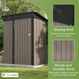 Patiowell 5x3 FT Outdoor Storage Shed, Tool Shed with Sloping Roof and Lockable Door, Metal Shed for Backyard Garden Patio Lawn, Brown Patiowell