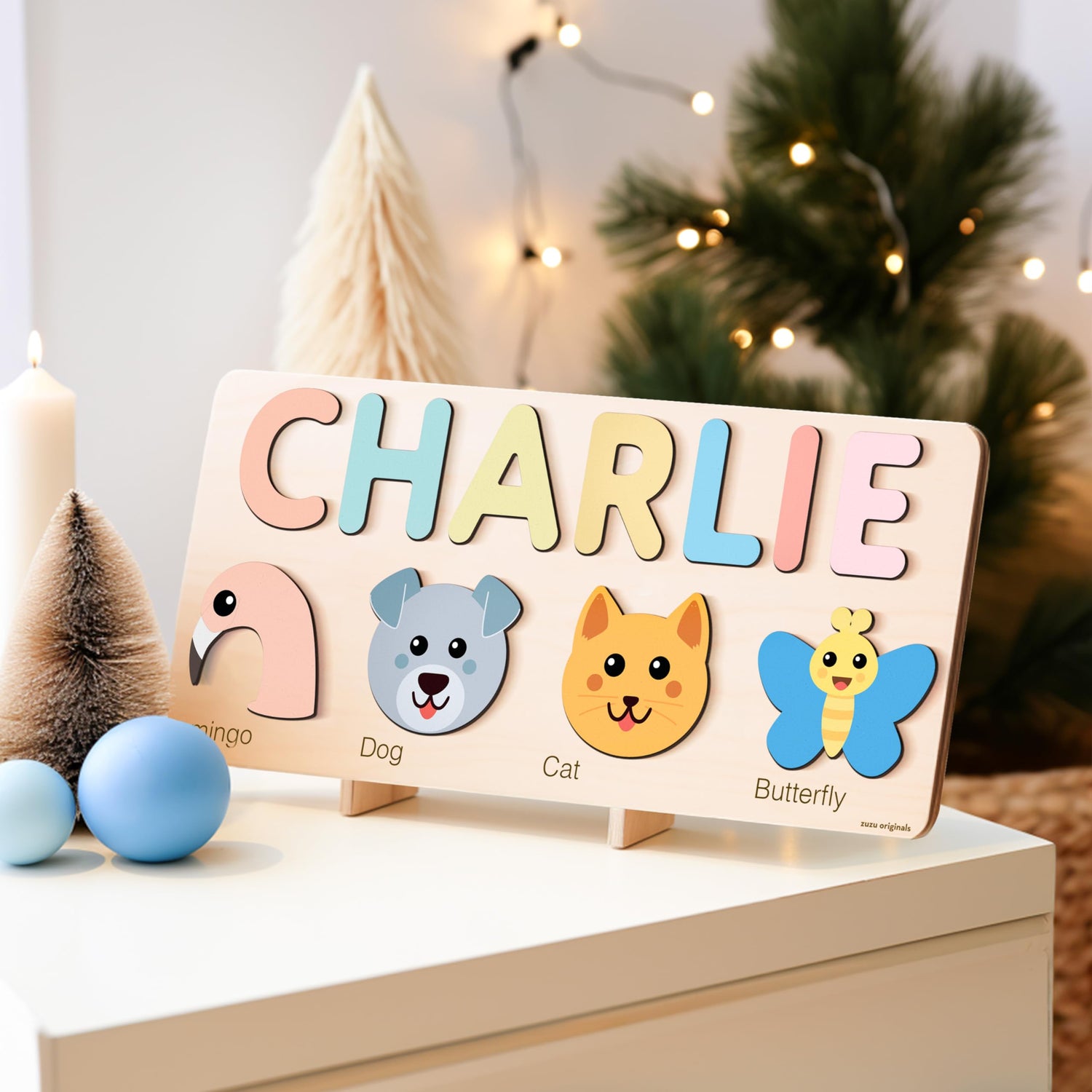 Animals Wooden Name Puzzle | Busy Board Puzzle | Toddler Toys | Baby Girl Gifts | Gift for Kids | Baby First Easter Present | Birthday Gift Zuzu Puzzle