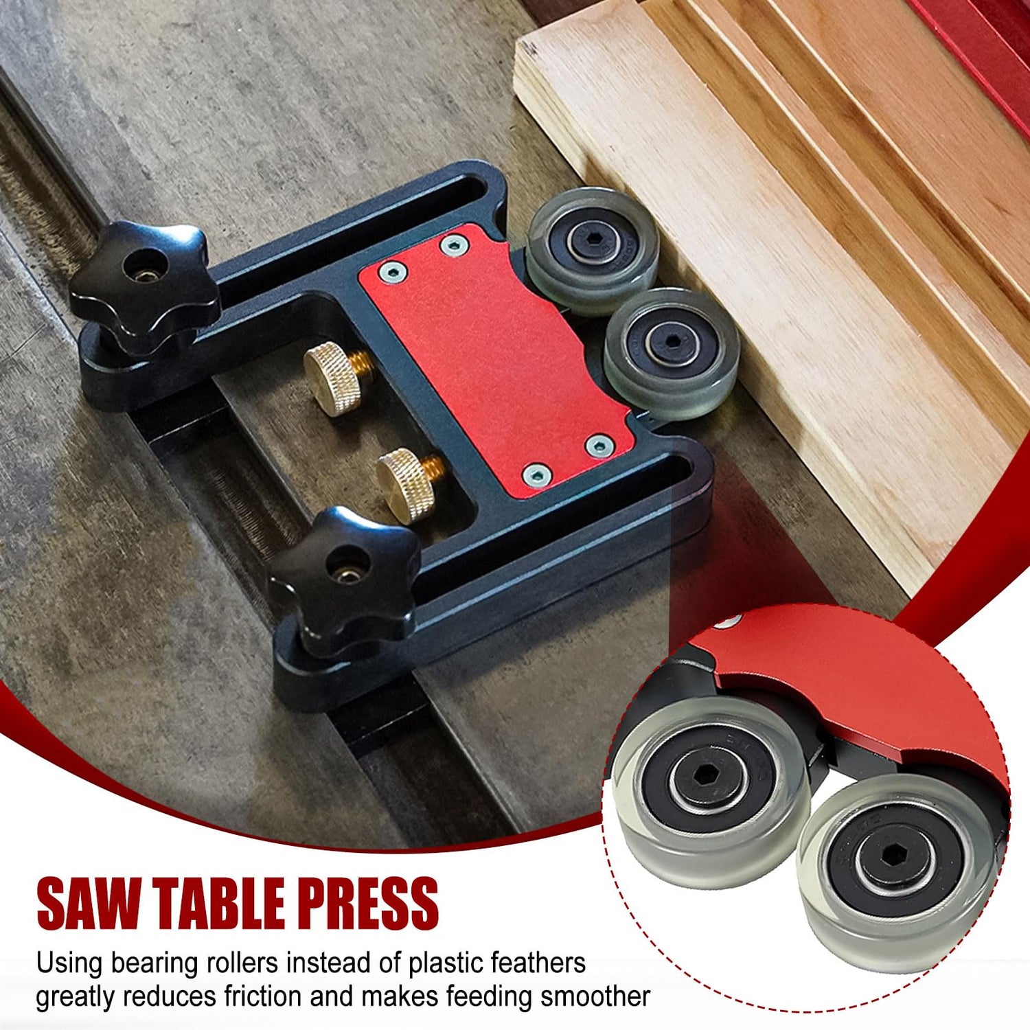 Updated Bearing Roller Featherboards, Precise Cutting and Enhanced Safety with Featherboards Versatile Thin Rip Jig and Table Saw Guide for Table Saw HSOKEW