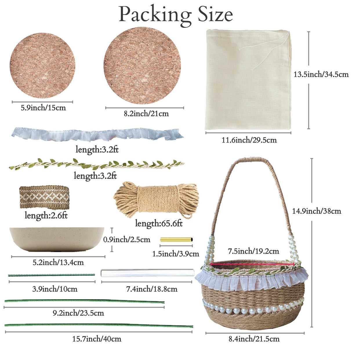 AOUXSEEM 143 Pcs Basket Weaving DIY Making Kits for Beginners, Jute Rope Weaving Basket with Handles Storage Basket Flower Baskets for Easter Picnic AOUXSEEM