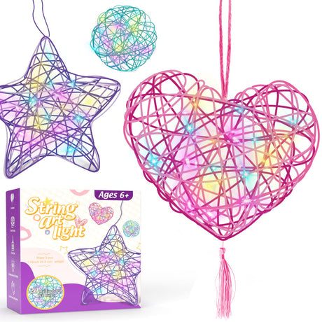 ESOXOFFORE 3D String Art Kit for Kids,Christmas Birthday Gifts for 8 9 10 11 12 Year Old Girls Boys,Arts and Crafts for Girls Ages 8-12 Heart Star ROORUZ