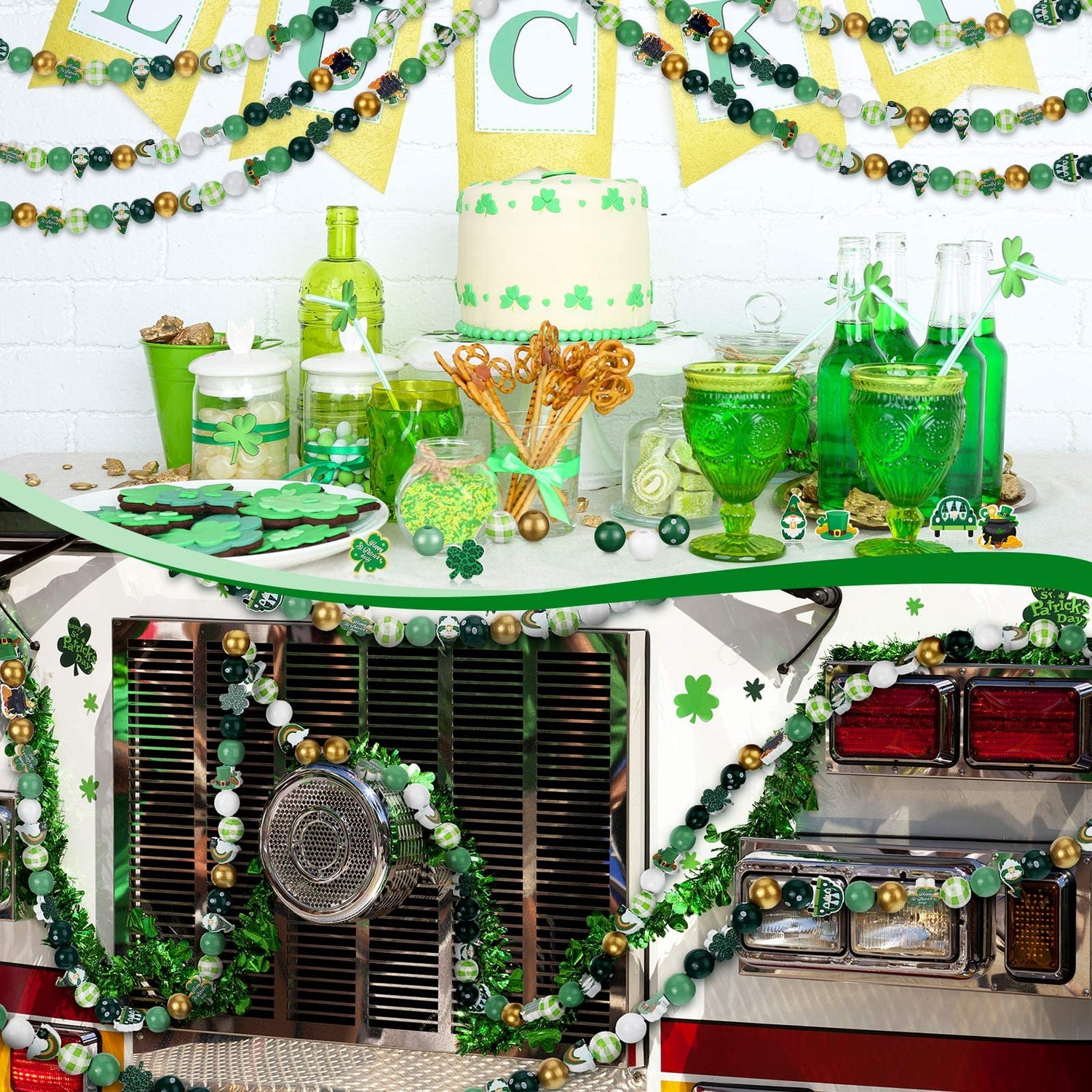 200 Pieces St. Patrick's Day Wood Beads Green Wood Spacer Beads Farmhouse Polished Wood Round Beads St. Patrick's Day Wooden Craft Beads for Patrick Queekay