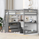 MERITLINE Modern Full Size Loft Bed with Desk, Shelves, and Storage Drawers for Kids and Teens MERITLINE