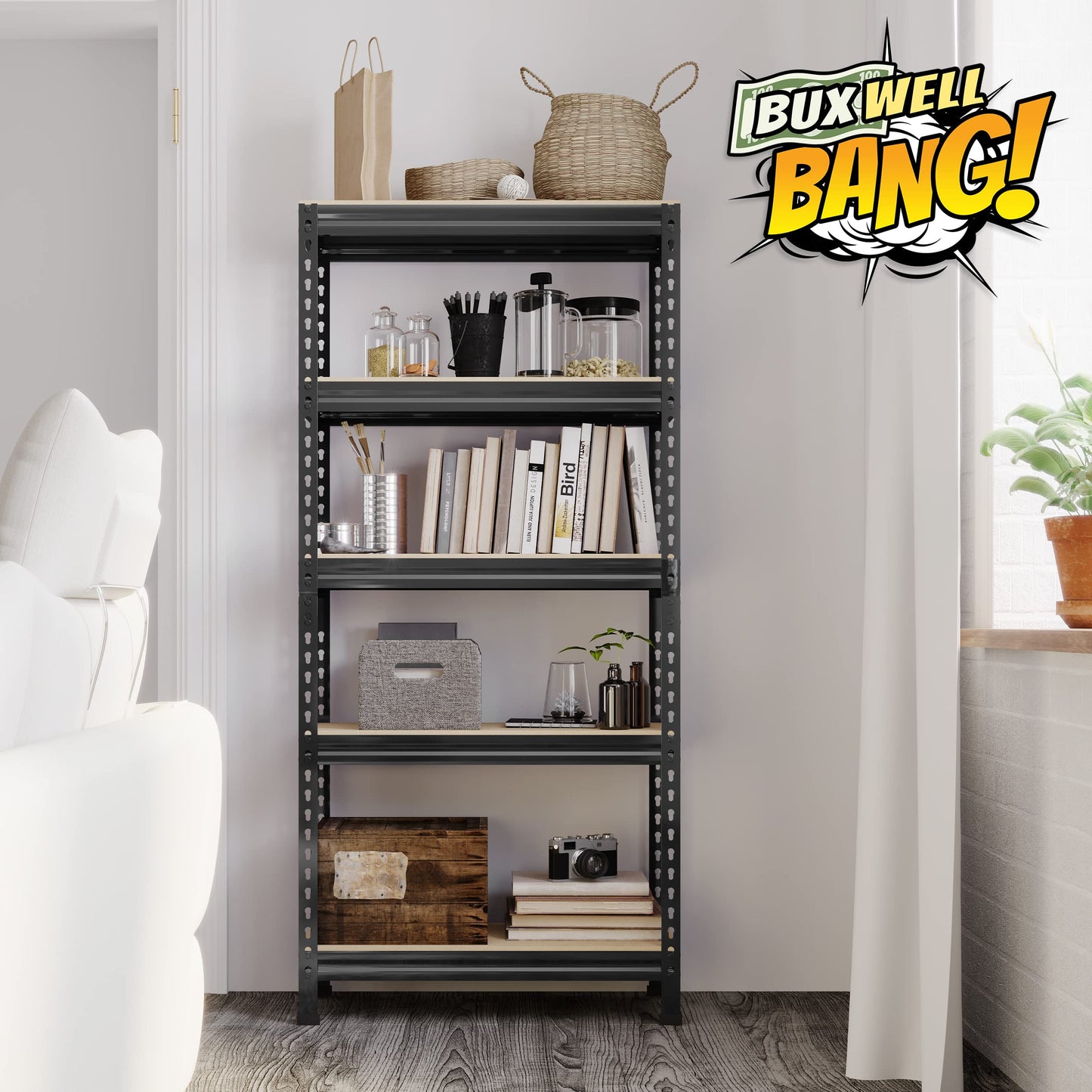 BuxWellBang 5-Shelf Heavy Duty Shelving - Adjustable Garage Storage Shelves, Metal Utility Storage Racks for Warehouse Pantry Basement Kitchen, - WoodArtSupply