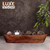 Wooden Dough Bowl - Dark Burnt Acacia Wood Rustic Dough Bowl - Handmade Decorative Bowls for Home Decor, Bathroom, Kitchen Counter, & More - Large Luxe Designs