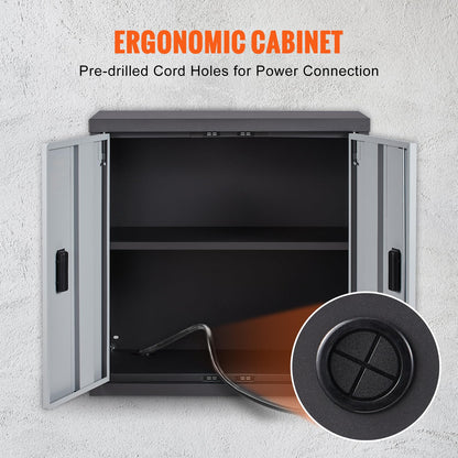 VEVOR Metal Wall Mounted 26” Adjustable Shelf Magnetic Door File Locker for Garage Office Home, Small Cabinet 240 LBS, Black