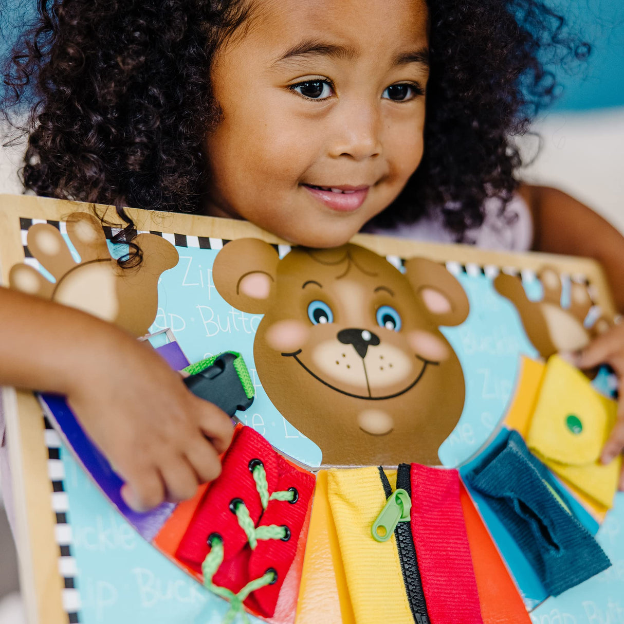 Melissa & Doug Basic Skills Puzzle Board - Wooden Educational Toy - Learn To Button Busy Board, Activity Board For Fine Motor Skills, Developmental Melissa & Doug