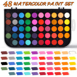 Watercolor Paint Set, 48 Color Watercolor with 10 PCS Nylon Brushes,6 PCS Refillable Water Brush Pen, 10 Page Pad(A4) and 2 PCS Art Sponges for AROIC